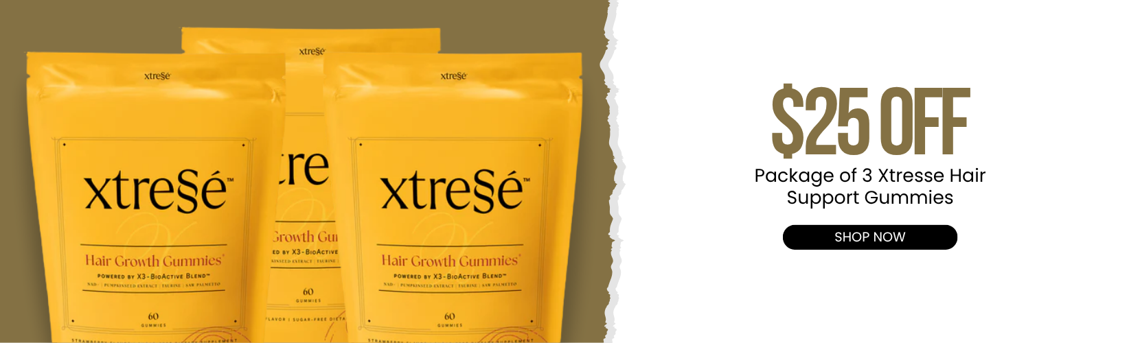 $25 OFF Package of 3 Xtresse Hair Support Gummies